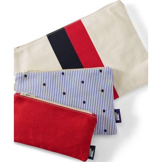 Lands End Zip Canvas Pouch 3 Pack in Red/navy Stripe Mix at Nordstrom