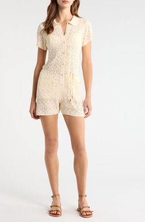Elan Pointelle Cover-Up Sweater Romper in Natural at Nordstrom, Size X-Large
