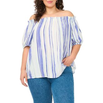 Vince Camuto Stripe Off the Shoulder Top in Ice Lagoon at Nordstrom Rack, Size 3 X