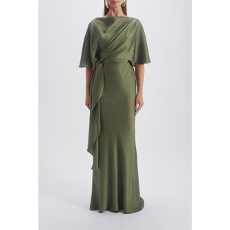 Amsale Cascading Drape Dress in Moss at Nordstrom, Size 14