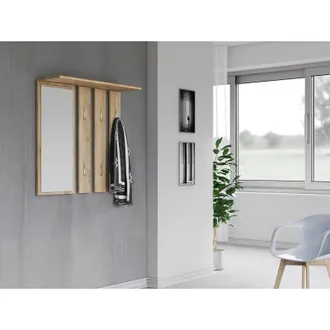 Hucoco Reggy - Perchero De Pared + Espejo Grande - 6 Ganchos Dobles - Estante - Mueble De Entrada - 85x82x15cm