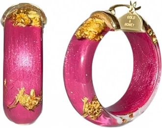 Gold & Honey Womens Mini Lucite Hoop Earrings In Dahlia Gold Leaf