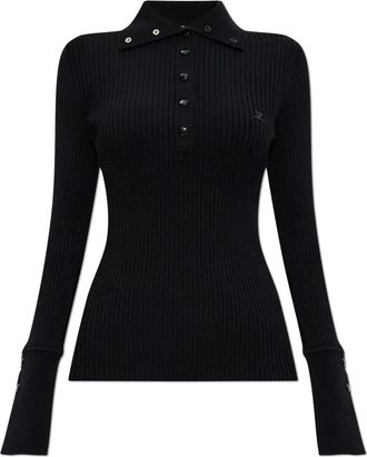 Courr&egrave;ges Ribgebreide top - Dames - V-hals truien - Zwart - M - Truien & Vesten