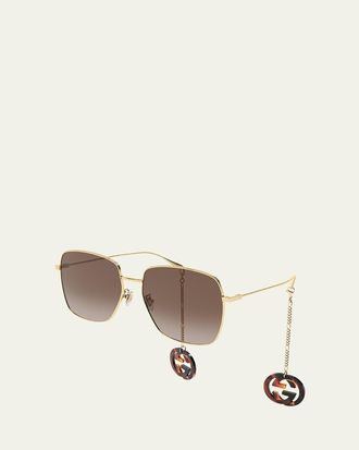 Gucci Square Metal Sunglasses w/ Interlocking G Drops