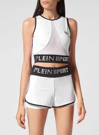 Plein Sport Top cropped sportivo in jersey con spalle scoperte