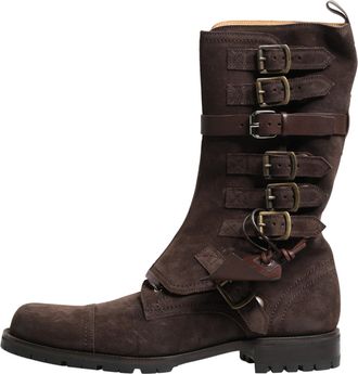 Dolce & Gabbana Brown Suede Leather Combat Ankle Boots Mens Shoes