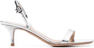 Gianvito Rossi Ribbon Kitten 55mm sandals - women - Calf Leather/Calf Leather/Calf Leather - 37.5 - Silver