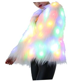 Aboofan White Faux Fur LED Light Up Coat for Women Christmas Nightclub Outwear XL Dancer Stage Costume Cosplay Jacket