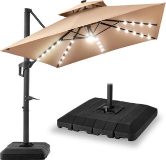 Best Choice Products 9x12ft 2-Tier Square Outdoor Solar LED Cantilever Umbrella w/ 360-Rotating Base