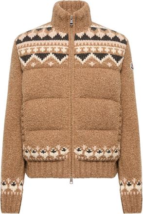 Moncler Moncler Geometric Boucl&eacute; Down Cardigan, Men, Brown, Size: 3xl