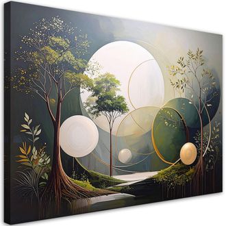 Feeby Cuadro Sobre Lienzo, C&iacute;rculos Abstractos &Aacute;rboles Plantas Verde, 100x70