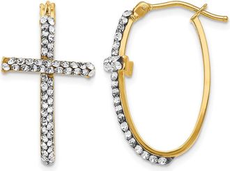 Diamond2Deal 14K Yellow Gold Crystals Cross Hoop Earrings