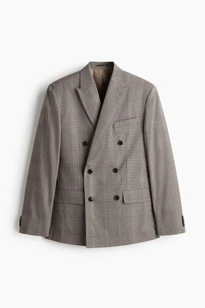 H&M Regular Fit Double-breasted Jacket in Dark Beige/checked at Nordstrom, Size 38