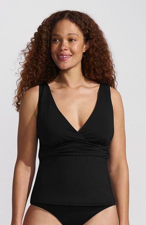 Lands End Chlorine Resistant Plunge X-Back Tankini Swimsuit Top in Black at Nordstrom, Size X-Large P