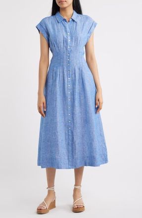 Lilly Pulitzer Tonya Linen Shirtdress in Starlight Navy X Resort White at Nordstrom, Size 14