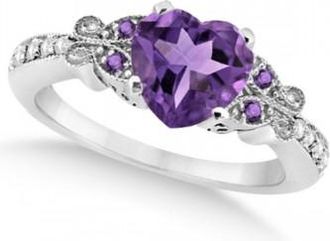 Allurez Butterfly Amethyst & Diamond Heart Engagement Ring 14K W Gold 1.73ct