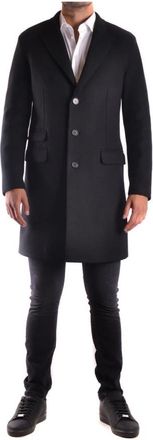 Neil Barrett Jassen, Heren, Zwart, L, Wol, Zwarte Wollen Blend V-Hals Jas