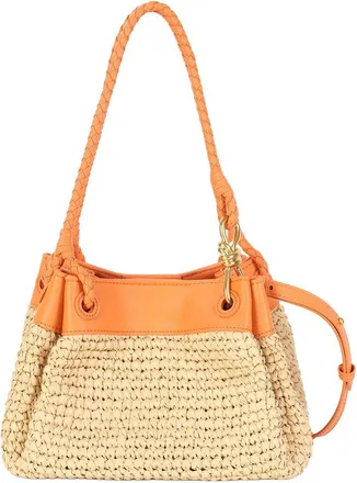 Tiffany & Fred Leather & Raffia Drawstring Shoulder Bag