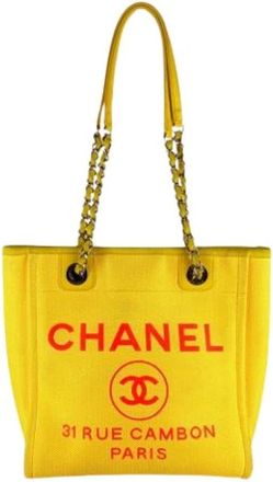 Chanel Pre-owned Canvas Tote Bag - Dames - Vintage Shopper - Geel - ONE Size - Vintage
