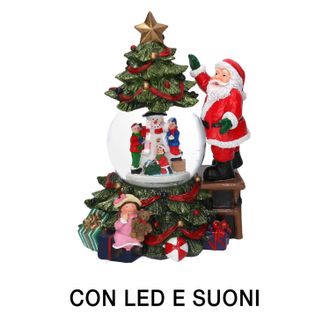 Vacchetti Palla Di Vetro Led Resina Babbo Natale Con Musica Cm16x15h25