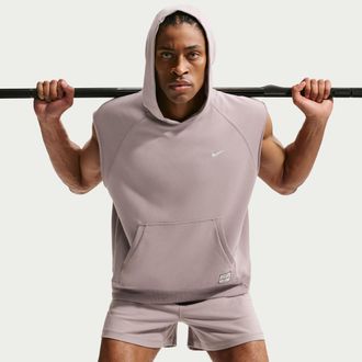 Nike Mens N.A.C. Dri-FIT Fleece Sleeveless Training Hoodie in Grey | IF2795-226