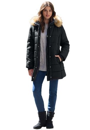 Roaman's Plus Size Classic Length Puffer Coat in Black at Nordstrom, Size Medium