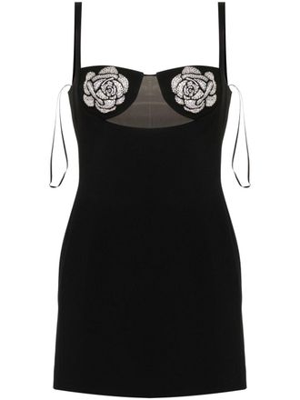 DAVID KOMA floral-appliqu&eacute; mini dress - Black