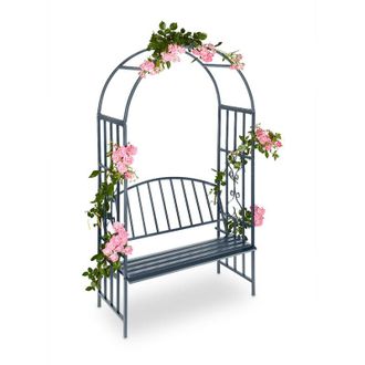 Relaxdays Relaxdays - Arbour with Bench, Robust Metal, 2-Seater Decorative Garden Chair, Trellis, HxWxD: 205 x 115 x 50 cm, Grey
