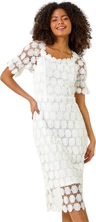 DUSK Womens Sun Crochet Detail Midi Dress - White - Size 10 UK