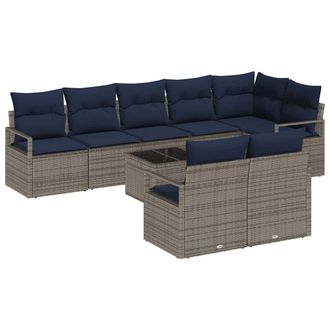 vidaXL Juego De Sof&aacute; 9 Pcs Gris Rat&aacute;n Sint&eacute;tico Vidaxl