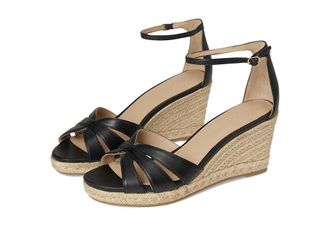 Lauren Ralph Lauren Nellie Nappa Leather Espadrille Womens Wedge Shoes Black : 9.5 B - Medium