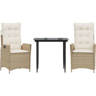 vidaXL Vidaxl - Set Comedor De Jard&iacute;n 3 Pzas Con Cojines Rat&aacute;n Sint&eacute;tico Beige