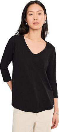 Mod-o-doc 3/4 Sleeve V-Neck Curved Hem T-Shirts Shirt Womens Clothing Black : MD (US 8-10), Cotton