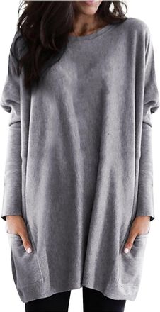 Generic HOOUDO Lagenlook Sweatshirts for Women UK Plus Size Lightweight Longline Tops Shirts Loose Casual Tunic Pullover Blouses Round Neck Long Sleeve Long T