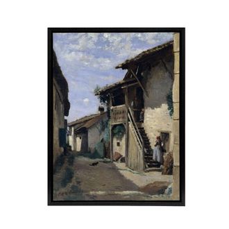 Artery8 Camille Corot Dardagny Rural Village Street Framed Canvas Art Print | Size: W24 x H32