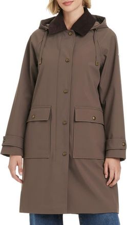 Vince Camuto Contrast Collar Longline Raincoat in Antique Taupe at Nordstrom, Size X-Large