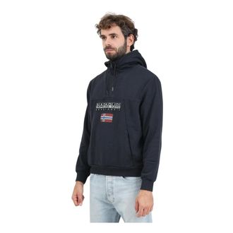 Napapijri Hoodies, male, Black, Size: M Black Half-Zip Sweater Winter Style