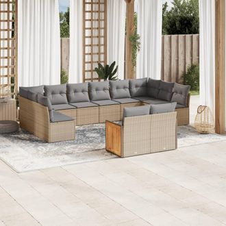 vidaXL Set De Sof&aacute;s De Jard&iacute;n Y Cojines 12 Pzas Rat&aacute;n Sint&eacute;tico Beige Vidaxl