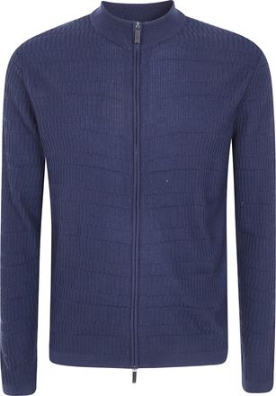 Emporio Armani Sweater Zipper Fancy Stitch Navy