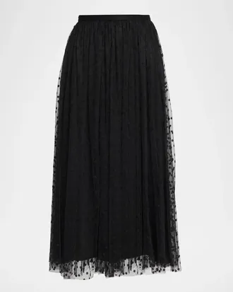 Alberta Ferretti Embroidered Tulle Midi Skirt