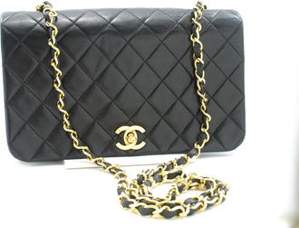 Chanel Full Flap Black Leather Shoulder Bag (Pre-Owned)