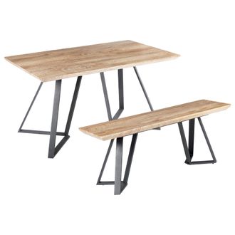 Beliani Conjunto De Comedor 2 Plazas Madera Clara Negro Patas Metal Mesa Banco Upton