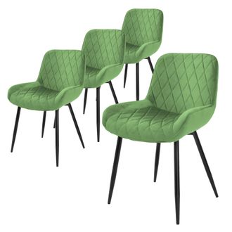 ML Design Ml-design - Set 4x Sillas De Comedor Verde Salvia Asiento Moderno Tapizado De Terciopelo Patas De Metal Negras Con Respaldo Y Reposabrazos Ergon&oacute;micos