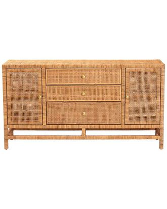Baxton Studio Vivan Bohemian Rattan 3-Drawer Storage Cabinet
