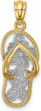 Diamond2Deal 14k Yellow Gold Rhodium Polished Floral Flip Flop Pendant