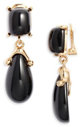 Kenneth Jay Lane Double Drop Clip-On Earrings in Black at Nordstrom
