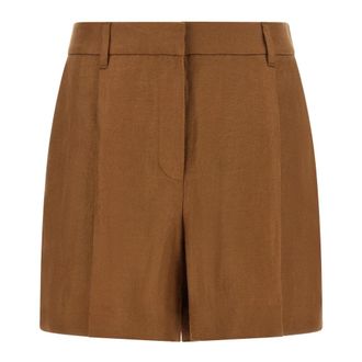 Brunello Cucinelli Sartorial Shorts - Dames - Korte Broeken - Bruin - M - Linnen - Korte Broeken