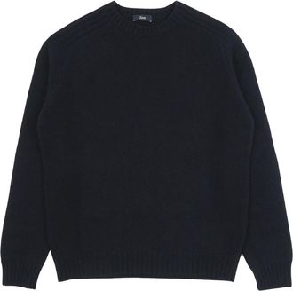 Herno Round-neck Knitwear, male, Blue, Size: L Sweater in 100% Wool