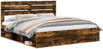 vidaXL Estructura De Cama Con Cabecera Roble Ahumado 180 X 200 Cm Vidaxl