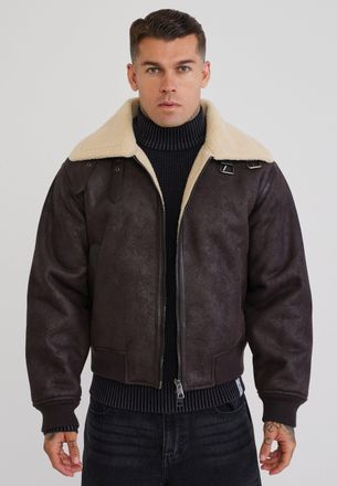 Siksilk Mens Brown Aviator Bomber Jacket XXL